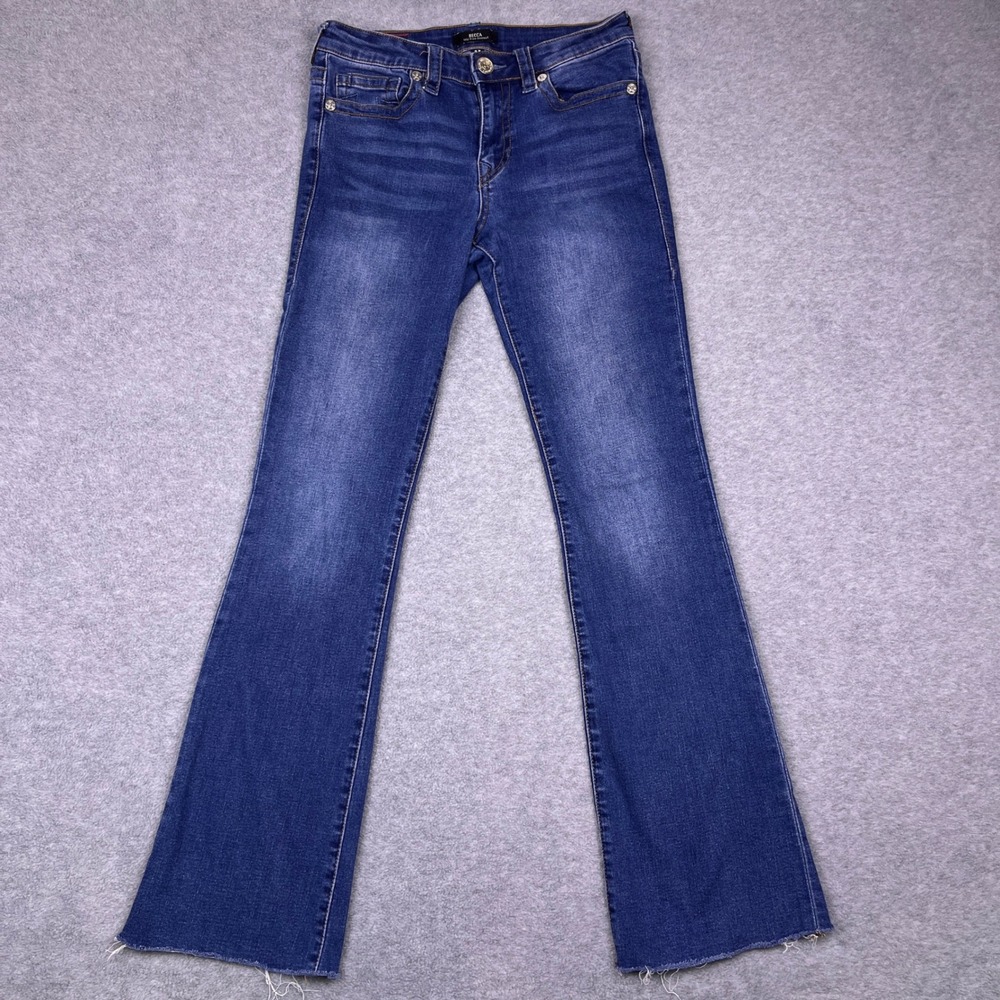 True Religion Jeans Women 27 Blue Becca Mid Rise Bootcut Raw Hem Stretch Denim